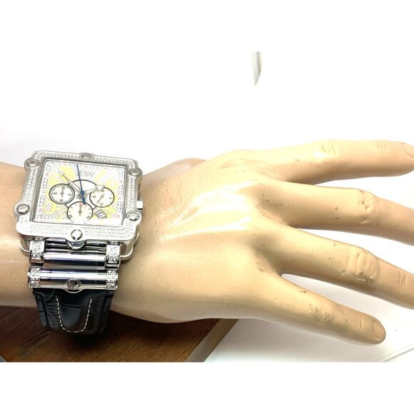 JBW Men's Watch JB6215 Phantom Diamond Quartz Silver Square 42mm Black Leather - Picture 4 of 14